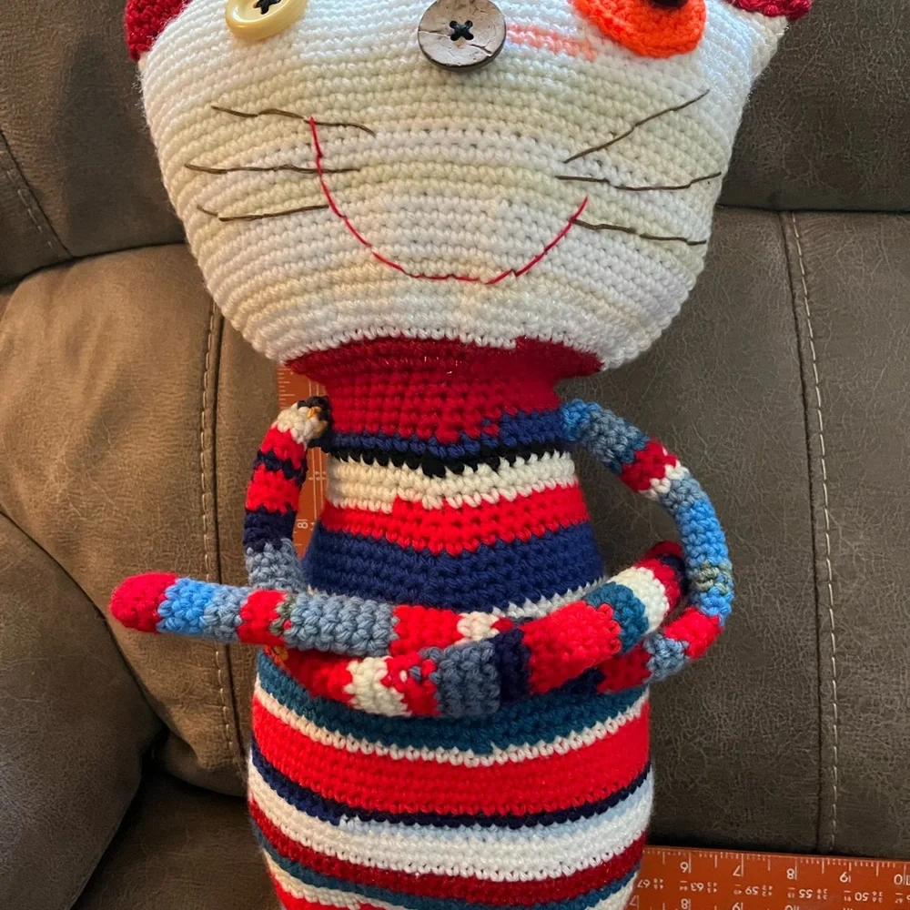 Handmade Striped Cat Plush Toy - Multicolor